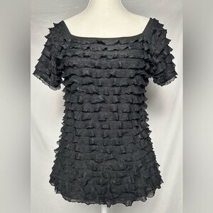 LINEA DOMANI Vintage Black Ruffle Y2K Whimsigoth Short Sleeve Top Size M